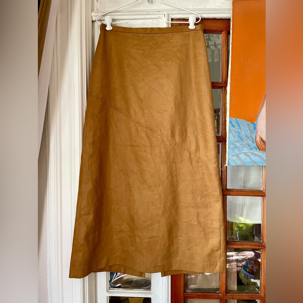Vintage Camel Faux Suede A-line Skirt